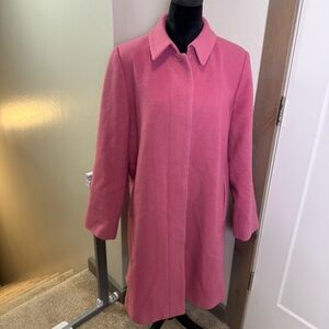Apostrophe' 100% Wool Pink‎ Longline Trench Coat Lined Button Front Business 12